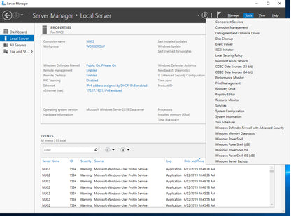 Windows Server 2019 Benutzeroberfläche – Betriebssystem Server Dashboard Screenshot