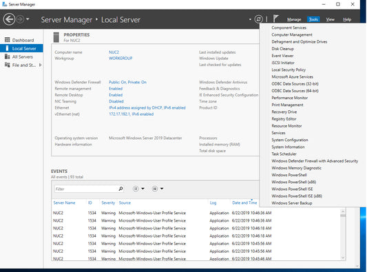 Windows Server 2019 Benutzeroberfläche – Betriebssystem Server Dashboard Screenshot