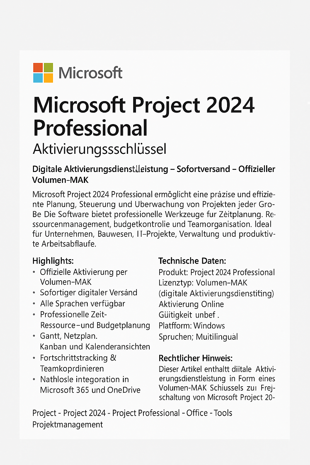 Microsoft Project 2024 Professional Features Übersicht – Datenanalyse-Software PE Premium-Electronics.eu Details