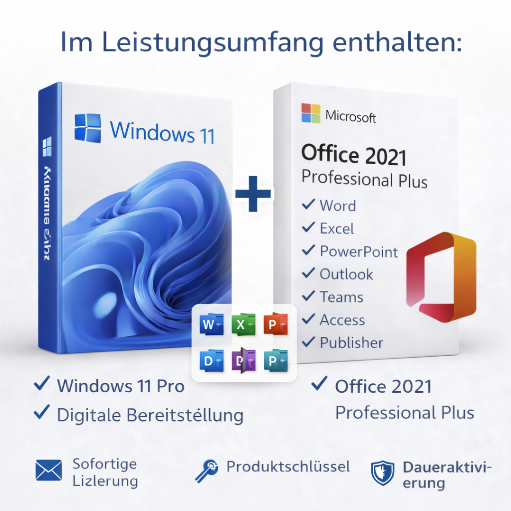 Windows 11 Pro + Office 2021 professional Plus Benutzeroberfläche – Bundle Dashboard Screenshot