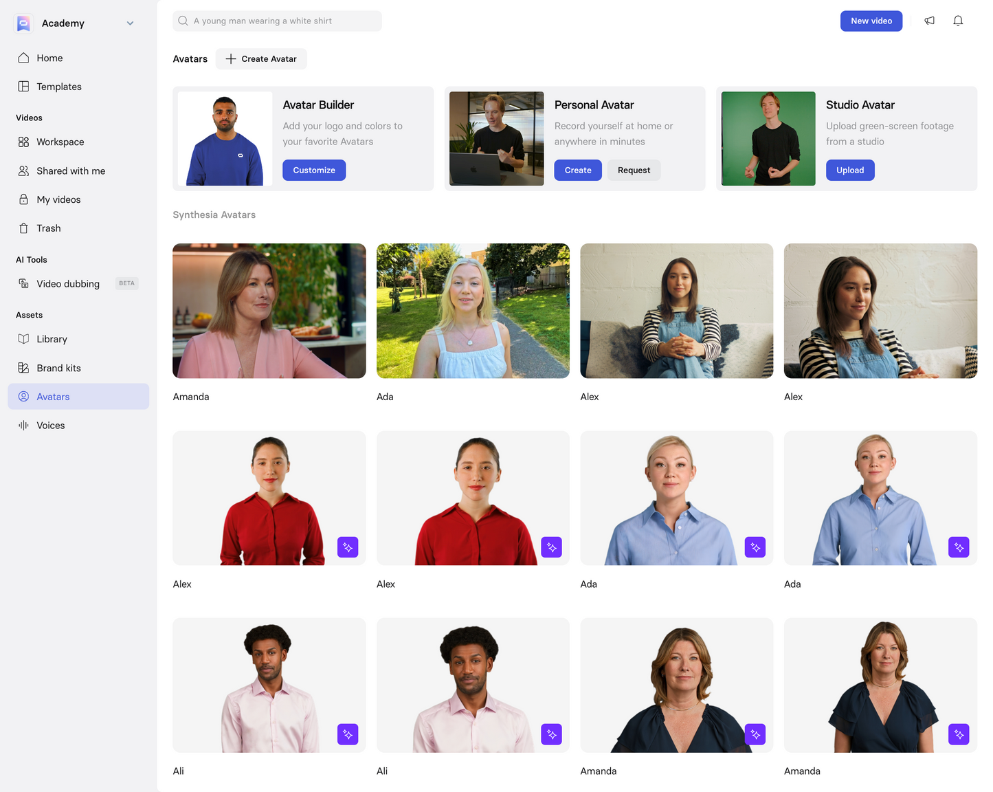 Synthesia Video KI Benutzeroberfläche – KI-Software Dashboard Screenshot