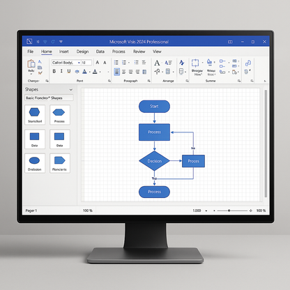 Microsoft Visio 2024 Professional Benutzeroberfläche – Datenanalyse-Software Dashboard Screenshot