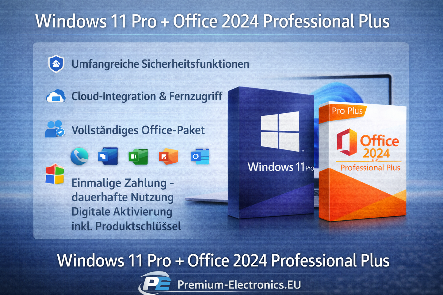 Windows 11 Pro + Office 2024 Professional Plus Features Übersicht – Bundle PE Premium-Electronics.EU Details