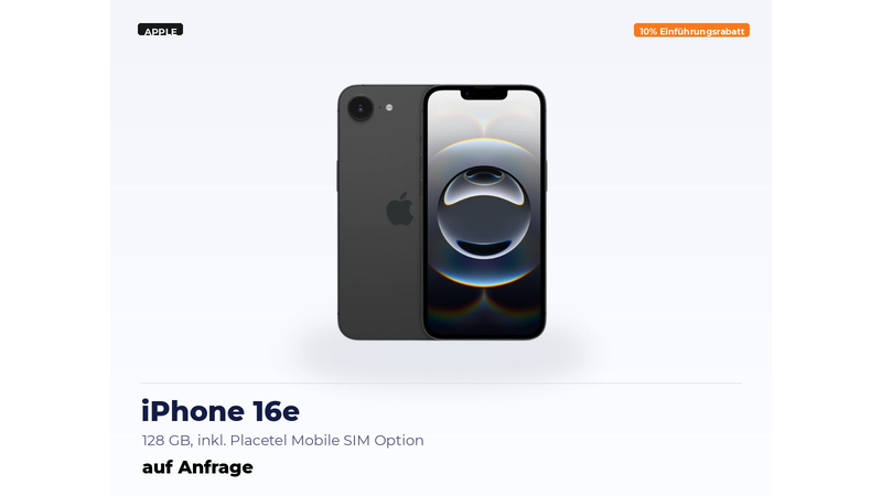 Apple iPhone 16e – 128 ГБ | включая SIM-карту Placetel Mobile