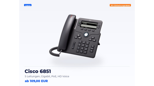 Cisco 6851 – 5 Leitungen, Gigabit, PoE, HD Voice