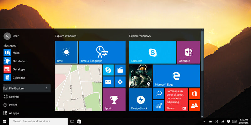 Windows 10 Pro Benutzeroberfläche – Betriebssystem Dashboard Screenshot